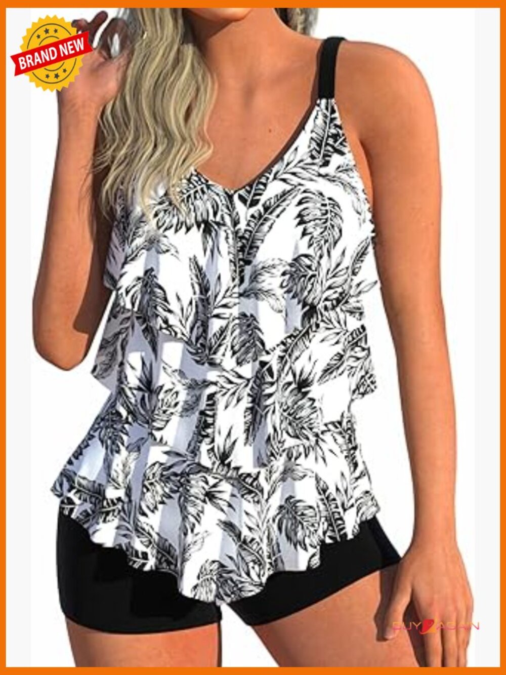 Layered Ruffle Two Piece Tankini Swimsuits Flowy Swimdress Handkerchief Hem